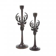 90018-Rustic-Stag-Metal-Candlestick-Holders-Set-of-2-10.5-12.5-inch-image-2