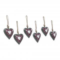 90023-Burgundy-Heritage-Metal-Heart-Ornament-Set-of-6-5-inch-image-2