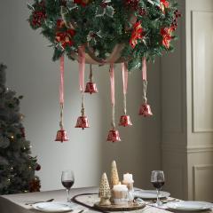 Falling Snow Red Bell Metal Ornament Set of 6 - 3.2 inch