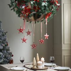 Falling Snow Red Star Metal Ornament Set of 6 - 4 inch