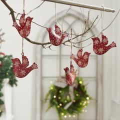 Falling Snow Red Bird Metal Ornament Set of 6 - 3.5 inch