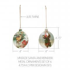 90039-Vintage-Santa-and-Reindeer-Metal-Ornaments-Set-of-6-4.75-inch-image-3