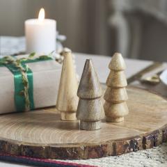 Conical Natural Wooden Tree Set of 3 - 3.25x1.25x1.25