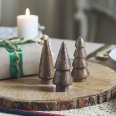 Conical Dark Wooden Tree Set of 3 - 3.25x1.25x1.25