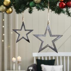 Distressed Gray Wooden Star Ornament Set of 2 - 7/9.5 inch