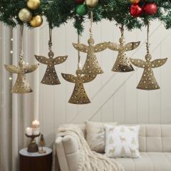 Antique Gold Metal Angel Ornament Set of 6 - 6.5 inch