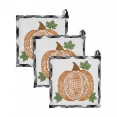 90438-Annie-Farmhouse-Black-Buffalo-Check-Pumpkin-Quilted-Cotton-Trivet-Hot-Pad-Set-of-3-Fall-Harvest-Kitchen-Table-Decor-8x8-6-PC-BOGO-Bundle-image-1