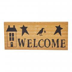 90609-Primitive-Rustic-Welcome-Wall-Decor-Sign-Mustard-Saltbox-House-Raven-Stars-MDF-Accent-7x16-Inch-2-PC-BOGO-Bundle-image-1
