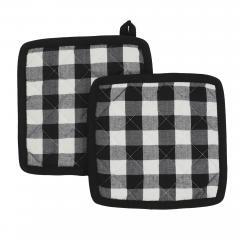 Annie Buffalo Check Black Pot Holder Set of 2 8x8 (4 PC BOGO Bundle)