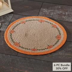 Harvest Blessings Natural Stenciled Pumpkin Placemat, 14 Inch Round Fall Table Decor (6 PC Bundle)