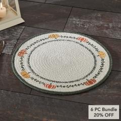 Fall Autumn Pumpkin Stencil Round Placemat 14 Inch Harvest Table Decor (6 PC Bundle)