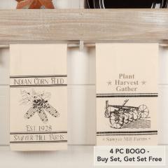 Farmhouse Kitchen Tea Towels Sawyer Mill Charcoal Plow & Corn Rustic Muslin Cotton Dish Towel Set (2), 19x28 (4 PC BOGO Bundle)