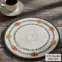 12 Inch Autumn Pumpkin Bounty Stencil Quilted Trivet Fall Harvest Kitchen Hot Pad & Home Decor (3 PC Bundle)