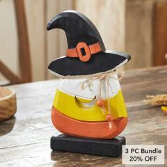 Halloween Wooden Candy Corn Tabletop Decor Trick or Treat Fall Seasonal Accent Rustic Holiday Display 10x6.25x2 Inches (3 PC Bundle)