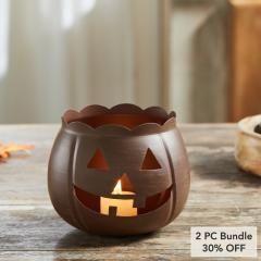 Halloween Bronze Jack O Lantern Votive Candle Holder Fall Pumpkin Metal Tabletop Decor 4.25in x 5.25in (2 PC Bundle)