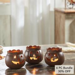 Halloween Tabletop Bronze Jack O Lantern Votive Holders Set of 3 for Fall Decor, 3.5 Inch (6 PC Bundle)