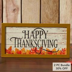 Shiplap Rustic Thanksgiving Wall Sign, Fall Autumn Leaves Farmhouse Home Decor Plaque 8x16 (2 PC Bundle)