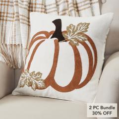 Fall Harvest Wheat Plaid Pumpkin Decorative Throw Pillow 18x18 Inch Autumn Farmhouse Seasonal Accent Pillow for Home Decor (2 PC Bundle)