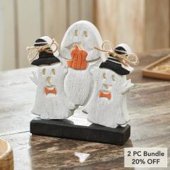 Spooky Halloween Wooden Ghoul Figurines 8.5x7.5x2 Inch Tabletop Decor (2 PC Bundle)