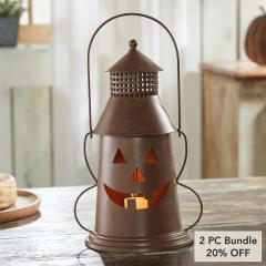 Halloween Spooky Bronze Metal Lantern Tealight Candle Holder Decorative Home Accent 12x8x6 (2 PC Bundle)