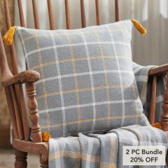 Harvest Blessings Farmhouse Rustic Woven Plaid Decorative Throw Pillow 18x18, Autumn Fall Accent (2 PC Bundle)