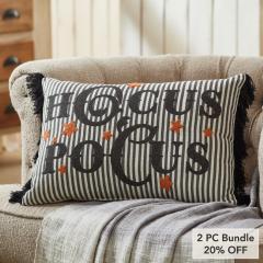 Hocus Pocus Fringed Decorative Accent Lumbar Throw Pillow, Textured Home Decor for Living Room Bedroom, 14x20 Inch Rectangular (2 PC Bundle)