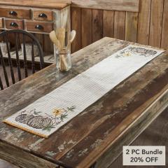 Autumn Pumpkin Patch Striped Farmhouse Table Runner 12x60 Inch Rustic Fall Decor (2 PC Bundle)