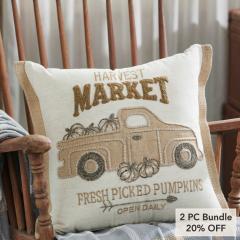 Autumn Fall Farmhouse Pumpkin Truck Decorative Throw Pillow 18x18 Home Accent (2 PC Bundle)