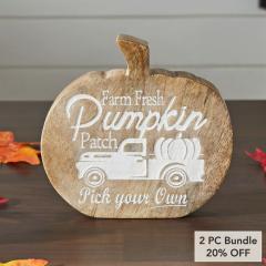 VHC Brands Farm Fresh Pumpkin Patch Wood Decor Rustic Farmhouse Fall Tabletop Sign 6.25 Inch (2 PC Bundle)
