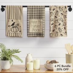 Raven Harvest Cotton Kitchen Dish Towel Set of 3 Absorbent Fall Decor Hand Towels 19x28 (6 PC Bundle)