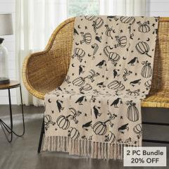 VHC Brands Raven Harvest Farmhouse Black Tan Plaid Woven Cotton Throw Blanket 50x60 (2 PC Bundle)