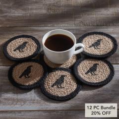 Raven Harvest Autumn Stenciled Drink Coasters Durable Tabletop Protectors, Set of 6 for Fall Decor (12 PC Bundle)