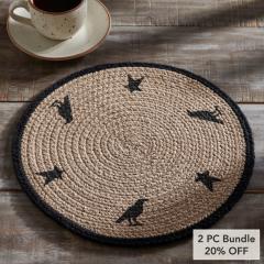 VHC Brands Raven Harvest Stencil 12 Inch Round Cotton Quilted Farmhouse Trivet Hot Pad for Rustic Fall Kitchen Decor (2 PC Bundle)