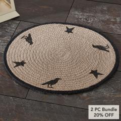 VHC Brands Raven Harvest 14Inch Round Stencil Fabric Placemat Farmhouse Primitive Fall Table Decor (2 PC Bundle)