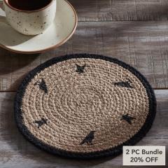 Cast Iron Raven Harvest Stencil Trivet 8Inch Round Heat Resistant Kitchen Countertop & Table Protector Rustic Farmhouse Home Decor (2 PC Bundle)