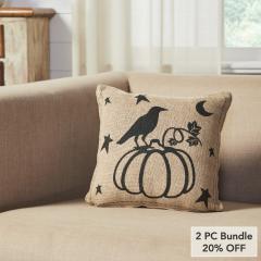 VHC Brands Raven Harvest Farmhouse Decorative Throw Pillow Burlap Jute, 12x12 Inch, Autumn Rustic Accent (2 PC Bundle)