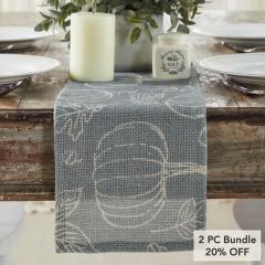 Grey Pumpkin Silhouette Fall Table Runner 8x24 Autumn Harvest Decorative Dining & Coffee Table Accent (2 PC Bundle)