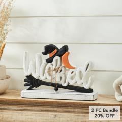 Wicked Witch Wooden Tabletop Decor Sign Spooky Halloween Home Accent 8x11.5x2 (2 PC Bundle)