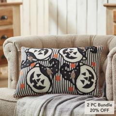 Halloween Spooky Witchy Pumpkin Stripe Throw Pillow 14x20 Fall Home Decor Accent (2 PC Bundle)