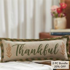 Harvest Blessings Thankful Decorative Fall Throw Pillow Autumn Home Decor Accent Cushion 5x15 Inch (2 PC Bundle)