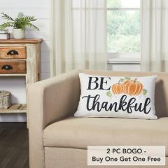 Annie Farmhouse Fall Decor Throw Pillow, Black Check Pumpkin Be Thankful Accent Pillow 14x22 (2 PC BOGO Bundle)