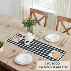 VHC Brands Annie Black Check Buffalo Plaid Pumpkin Harvest Table Runner Farmhouse Fall Holiday Kitchen Dining Home Decor, 12x36 Inches (2 PC BOGO Bundle)
