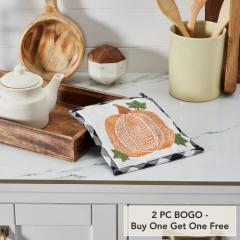 Annie Black & White Buffalo Check Pumpkin Trivet 8x8 inch Farmhouse Fall Kitchen Hot Pad (2 PC BOGO Bundle)