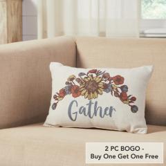 Bountifall Gathered Floral Lumbar Pillow 9.5x14, Decorative Farmhouse Accent Cushion (2 PC BOGO Bundle)