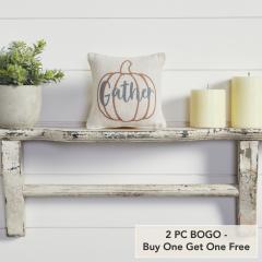 Farmhouse Fall Harvest Pumpkin Gather Decorative Accent Pillow 6x6 Inch (2 PC BOGO Bundle)