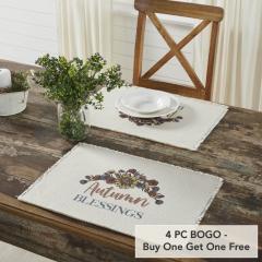 VHC Brands Bountifall Autumn Blessings Farmhouse Fall Harvest Cotton Placemat Set of 2, 13x19 (4 PC BOGO Bundle)