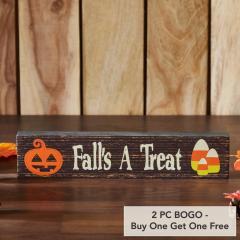 Autumn Harvest Falls A Treat MDF Wood Sign, 14Inch Rustic Home Decor, Seasonal Wall & Shelf Art 3x14x1 (2 PC BOGO Bundle)