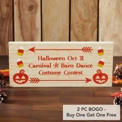 Halloween Carnival Theme Spooky Funhouse MDF Wood Wall Decor Sign 7x16x1 Inch Seasonal Party Decoration (2 PC BOGO Bundle)