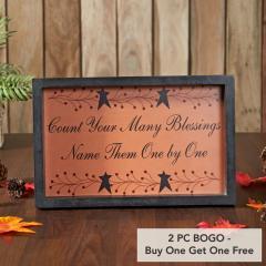 Count Your Many Blessings Inspirational Rustic Farmhouse MDF Wood Wall Sign Plaque with Vine & Stars Decorative Home Art 9x14x1.5 Inches (2 PC BOGO Bundle)