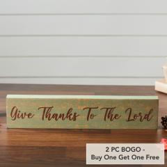 Farmhouse Inspirational Wall Decor Sign Give Thanks To The Lord Green MDF 3x14 Inch (2 PC BOGO Bundle)